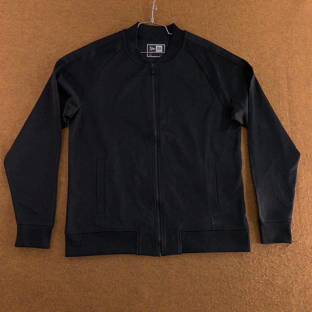 New Era Mens Large Black Full Zip Raglan Bomber Jacket New